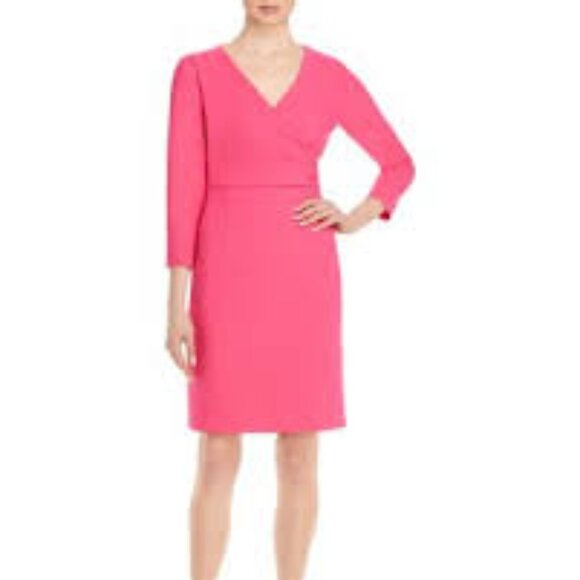 NWT BOSS Daraya Faux Wrap Dress in Neon Pink - Size 12 - Picture 1 of 15